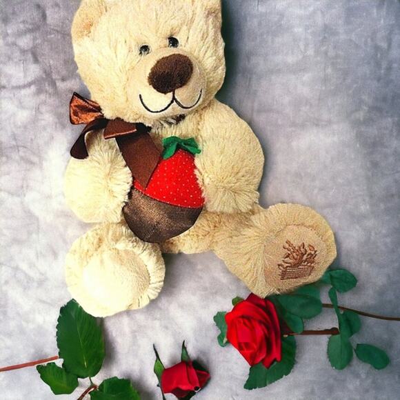 Teddy BEAR Berry Loved 11" Beige Realistic Plush Stuffed Animal Toy Strawberry - Picture 2 of 15